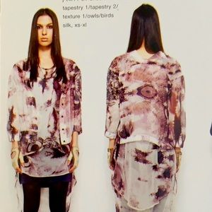 100% silk owl motif button up blouse